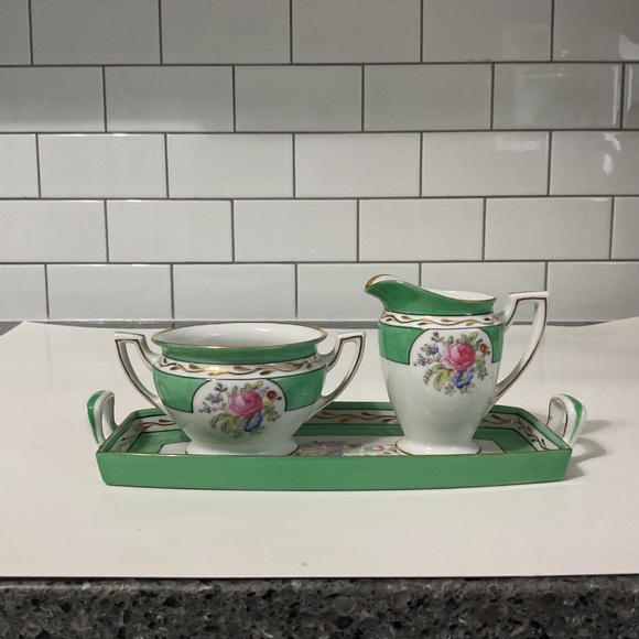 VTG Noritake Trio with Creamer Sugar Bowl Tray with  pastel flowers - Picture 6 of 9